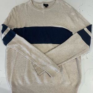 J. Crew Men's Light Beige and Dark Blue Crewneck Sweater